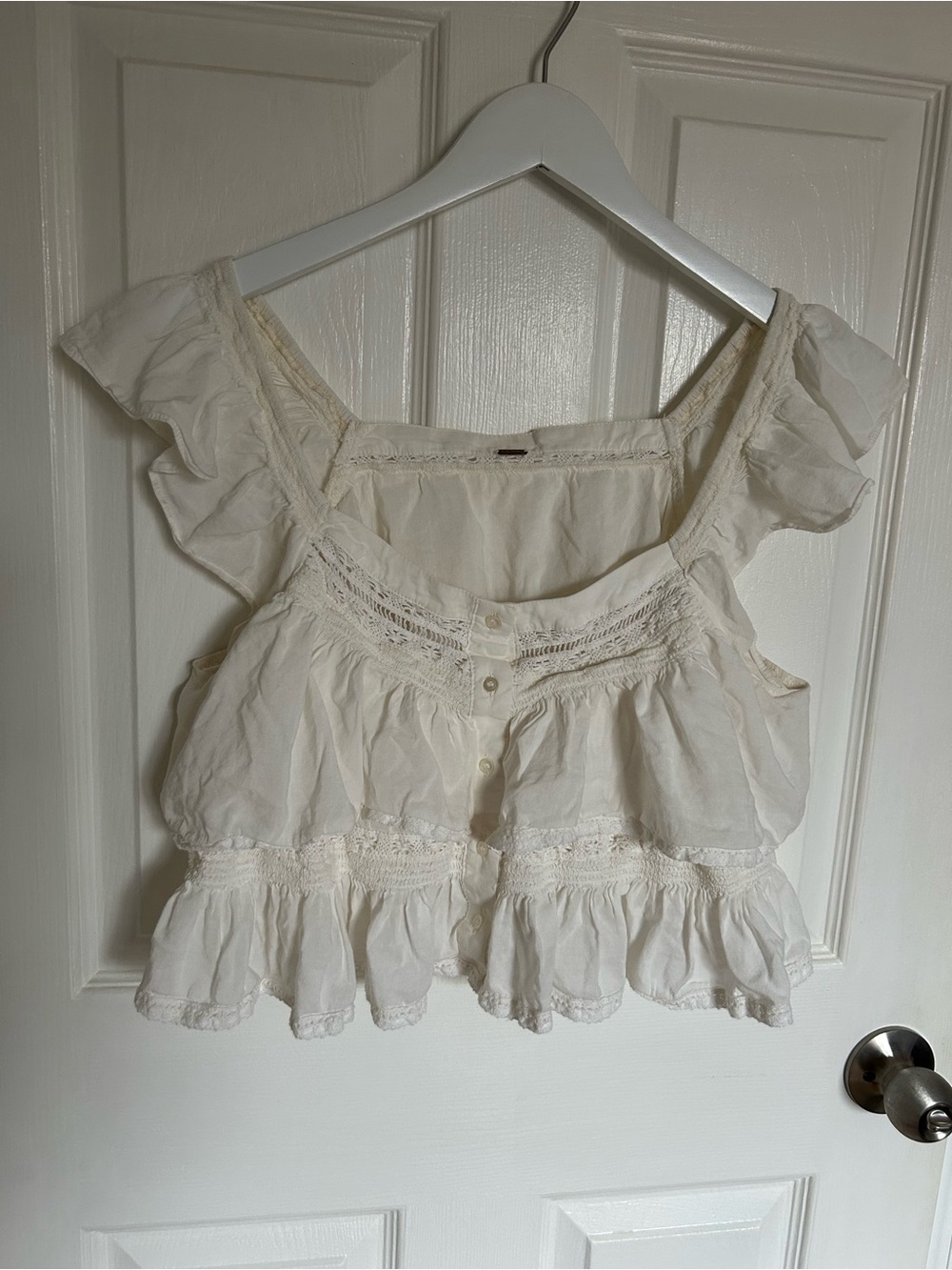Free People Cream Ruffle Crochet Crop Top